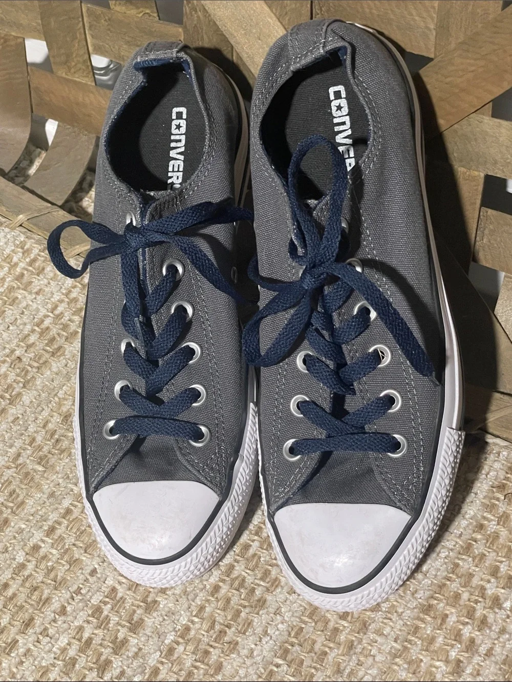 Converse Gray Canvas Low-Top Sneakers with Navy Laces